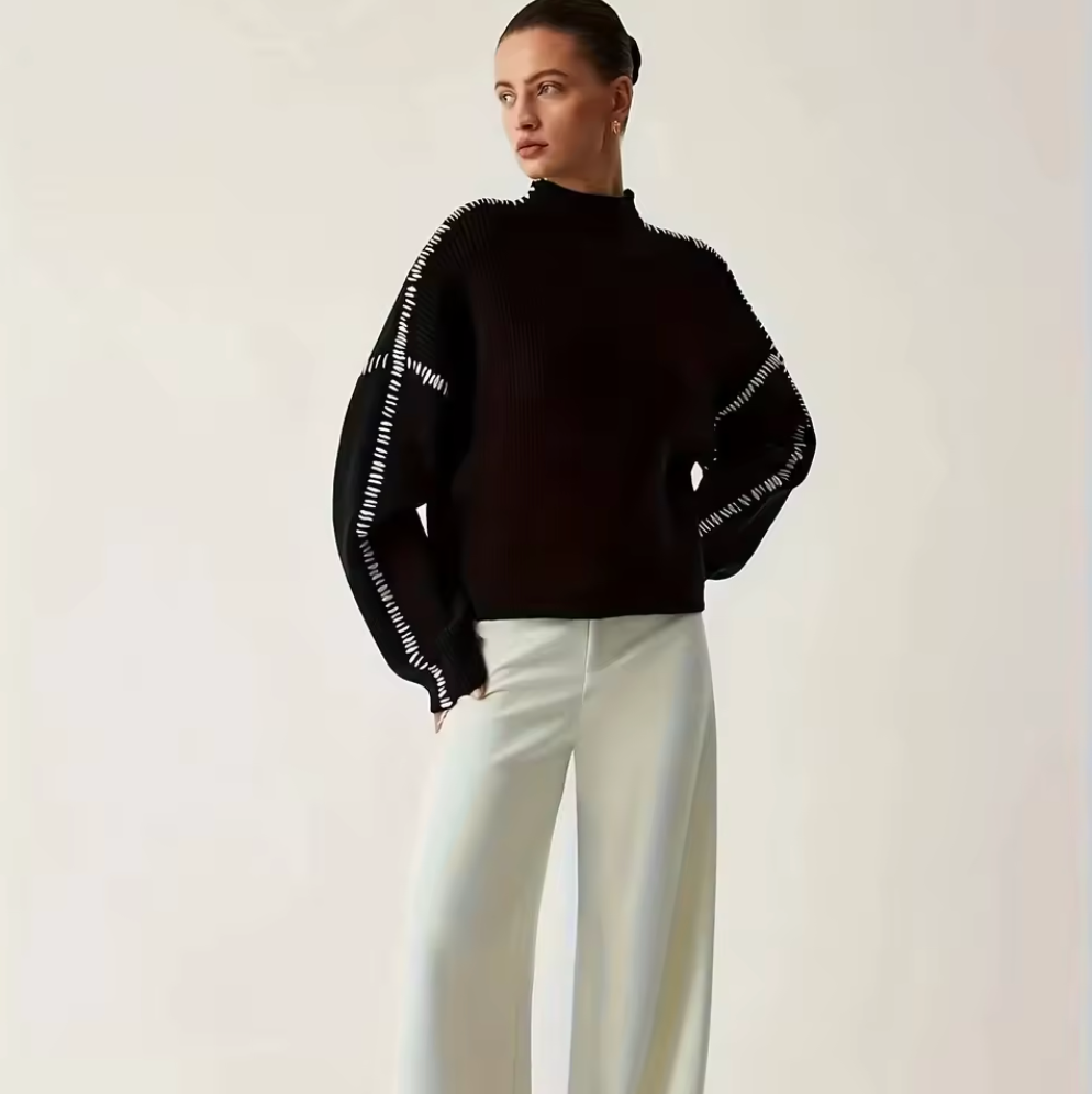 Vilma Stockholm™ | Oversized Stickad Tröja med Kontrastdetaljer