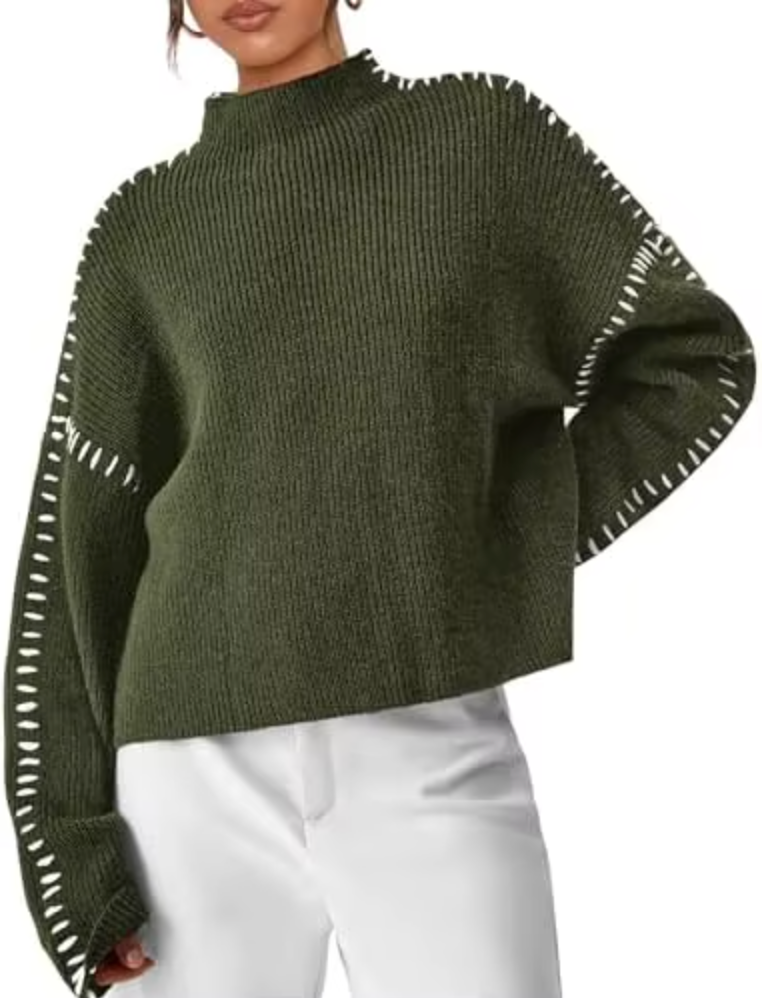 Vilma Stockholm™ | Oversized Stickad Tröja med Kontrastdetaljer