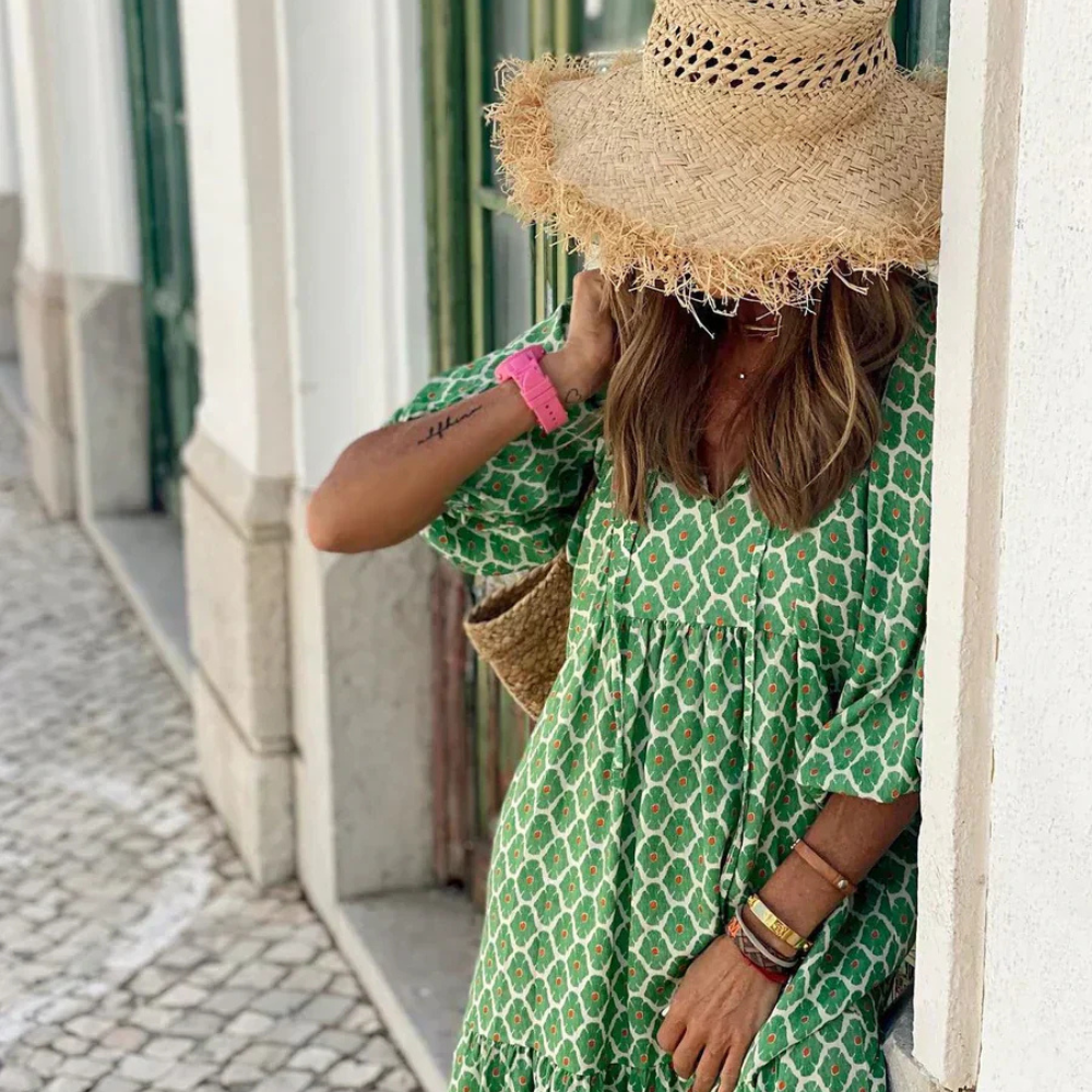 Vilma Stockholm™ | Lätt Maxi Klänning med Boho-tryck