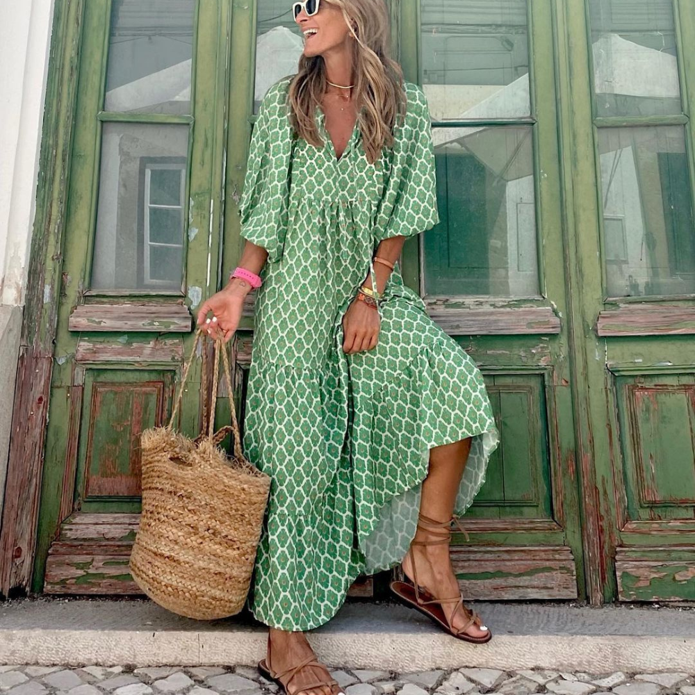 Vilma Stockholm™ | Lätt Maxi Klänning med Boho-tryck