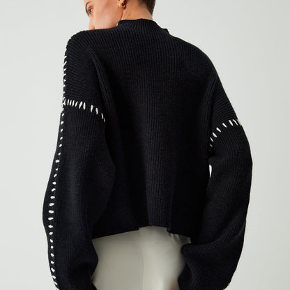 Vilma Stockholm™ | Oversized Stickad Tröja med Kontrastdetaljer