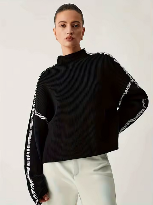 Vilma Stockholm™ | Oversized Stickad Tröja med Kontrastdetaljer