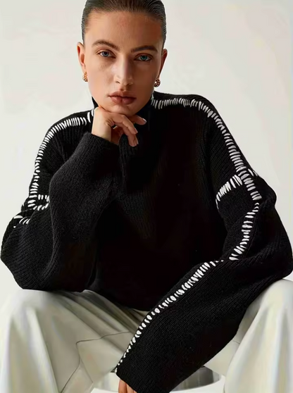 Vilma Stockholm™ | Oversized Stickad Tröja med Kontrastdetaljer