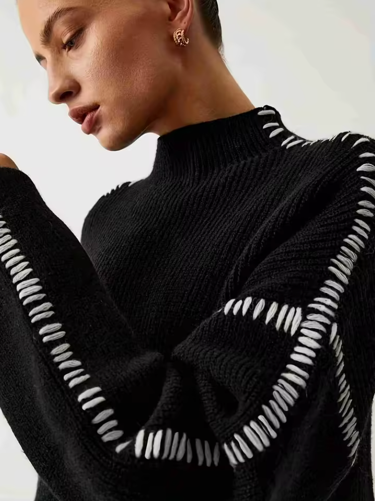 Vilma Stockholm™ | Oversized Stickad Tröja med Kontrastdetaljer
