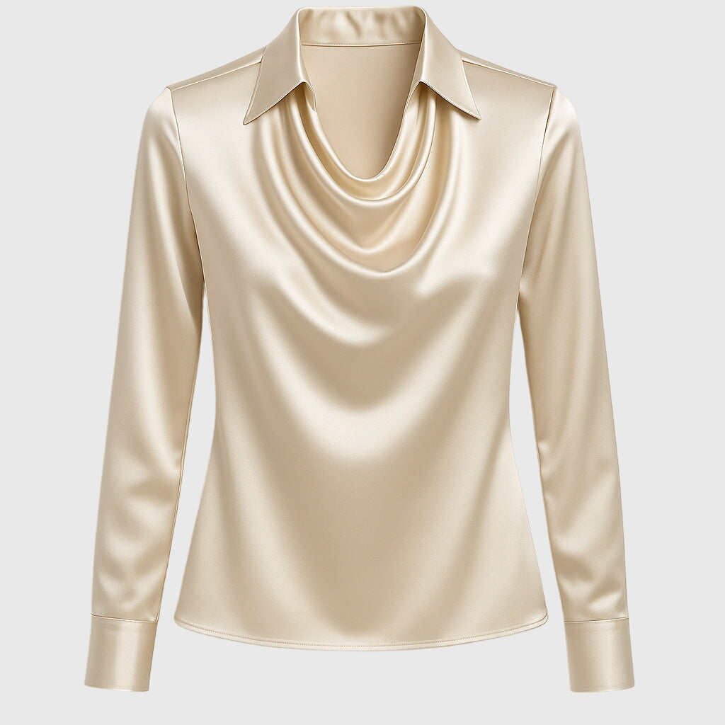 Blus med lyxig glans och veckad halsringning | Vilma Stockholm™
